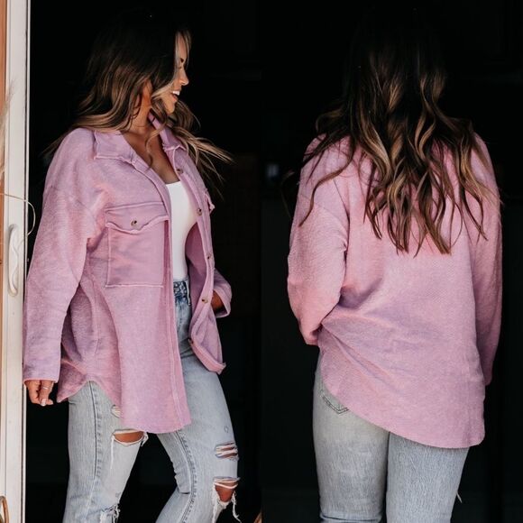 Purple violet terry cloth beach jacket button - Picture 2 of 2